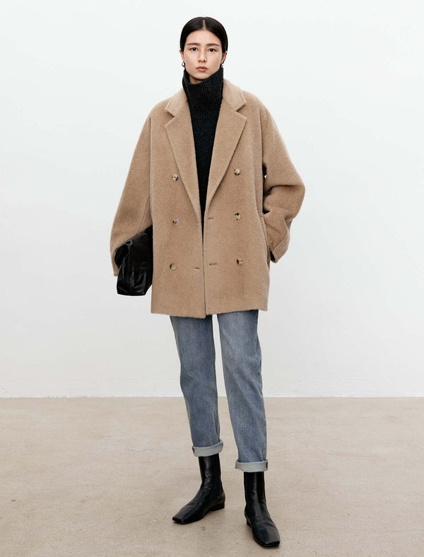 100% Alpaca Double-Breasted Wool Coat