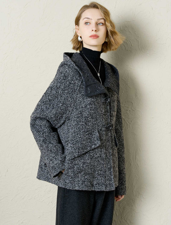 Wool-Blend Hooded Toggle Jacket