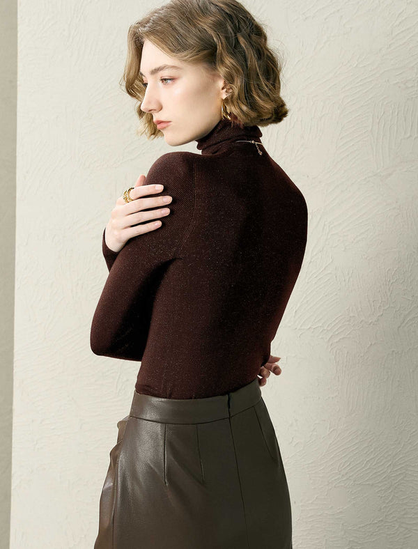 Speckled Turtleneck Wool-Blend Top