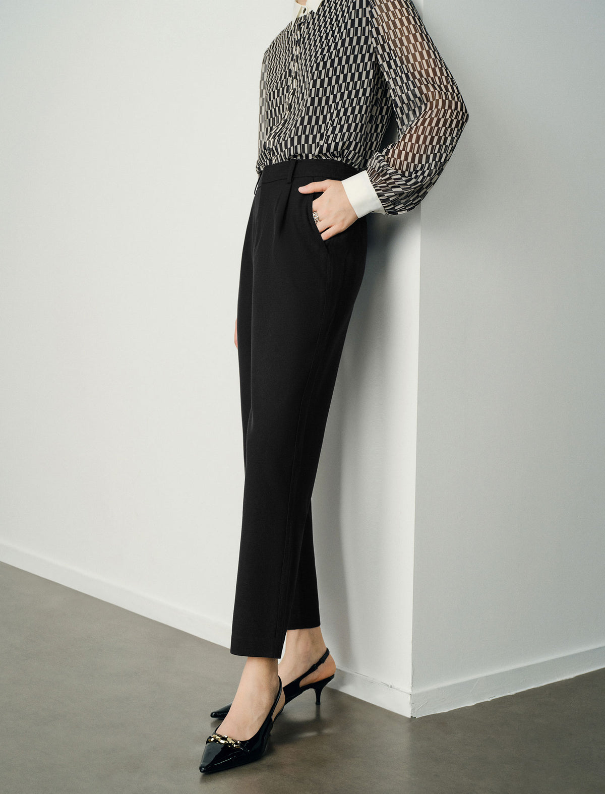 Black High-Waisted Tapered Pants