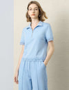 Light Blue Lace-Trim Polo Top