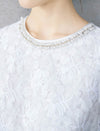 White Beaded Neck Textured Lace Sleeveless Shift Mini Dress