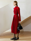 Mock Neck Pleated Midi Dress