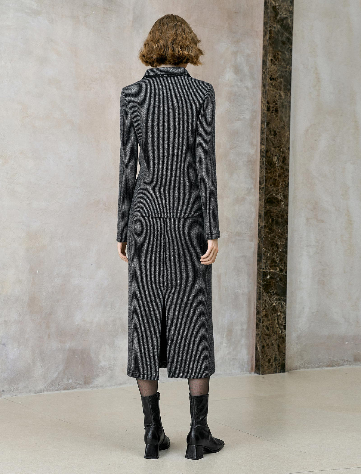 Striped Zip-Up Polo Knit Top