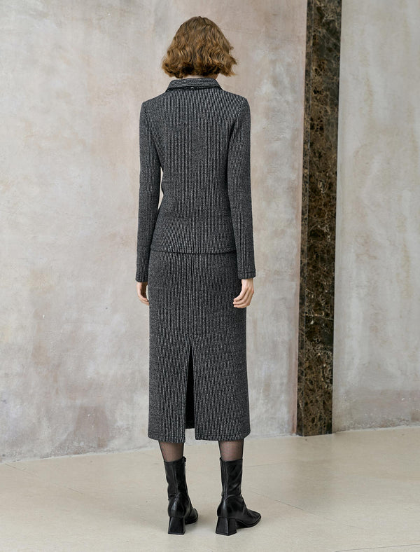 Striped Zip-Up Polo Knit Top