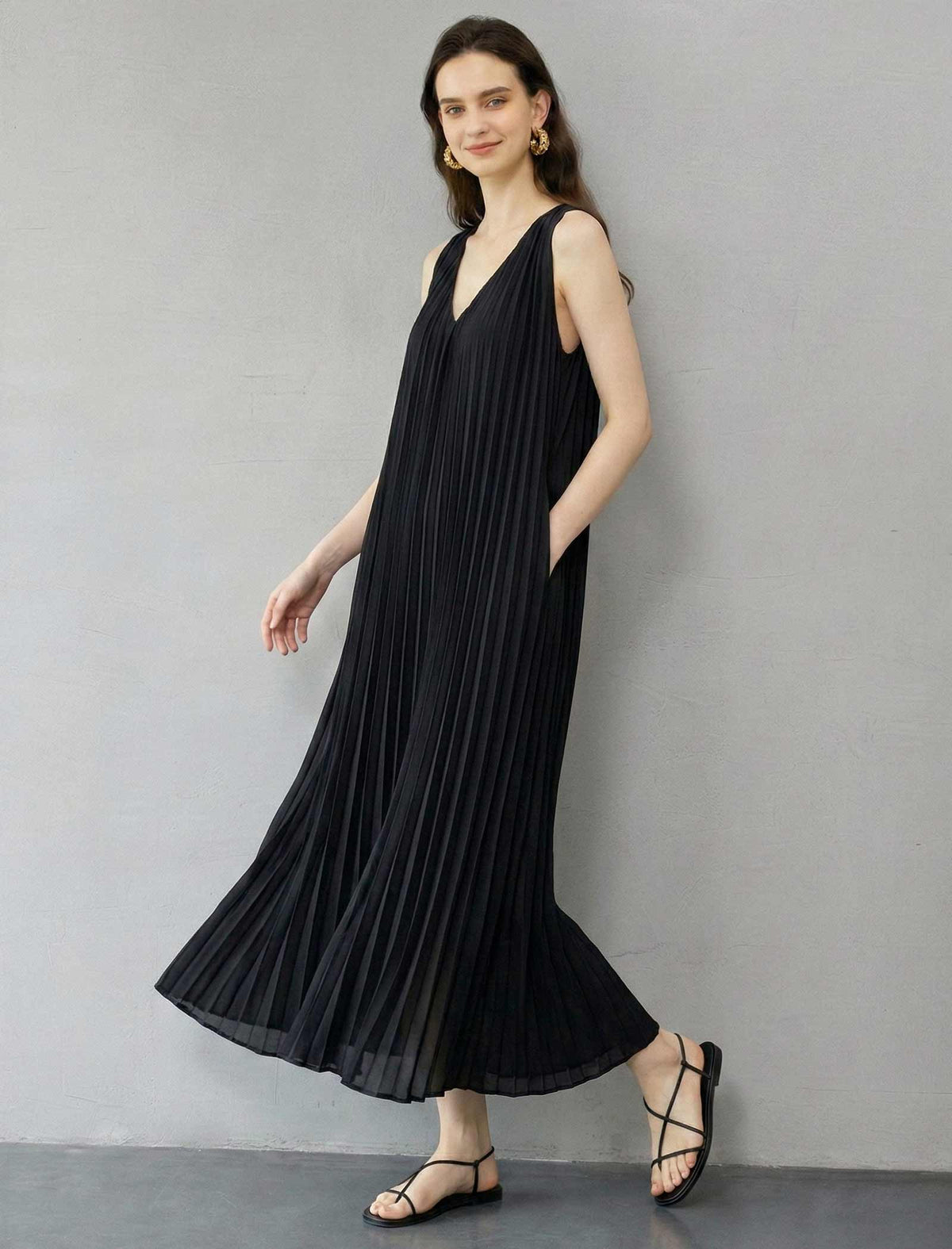 Intricate Pleated Halter Neck Gown