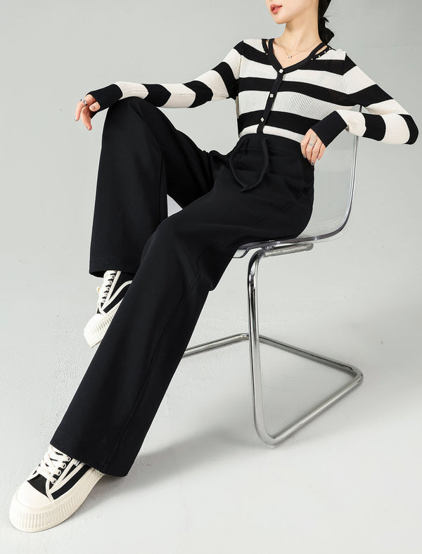 Stylish Black Drawstring Wide Leg Pants