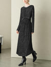 Velvet Waist-Defining Long-Sleeve Dress