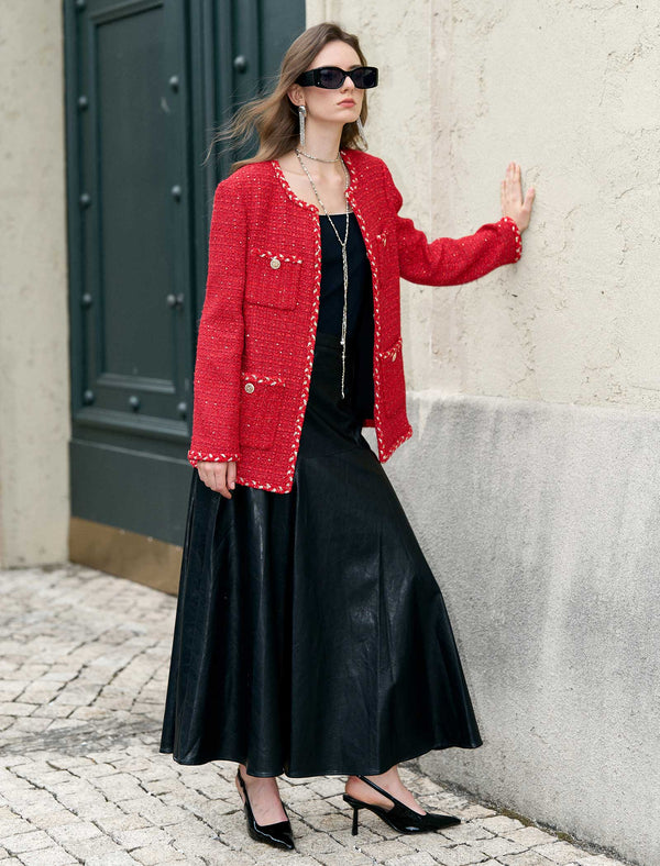 Tweed Contrast Trim Wool-Blend Jacket