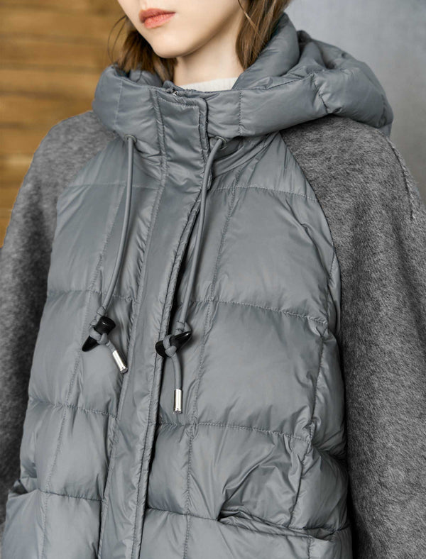 Wool Sleeve Hooded Quilted Down Coat