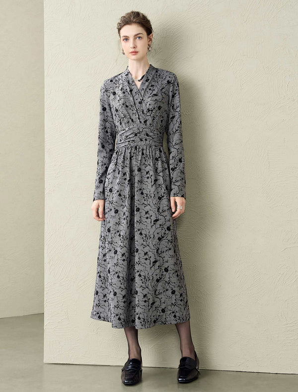 Wrap V-Neck Floral Print Midi Dress