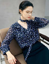 Floral Ruffle V Neck Tie Chiffon Blouse