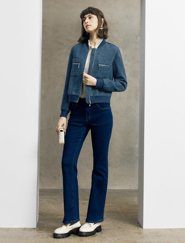 Wool Herringbone Bomber Jacket