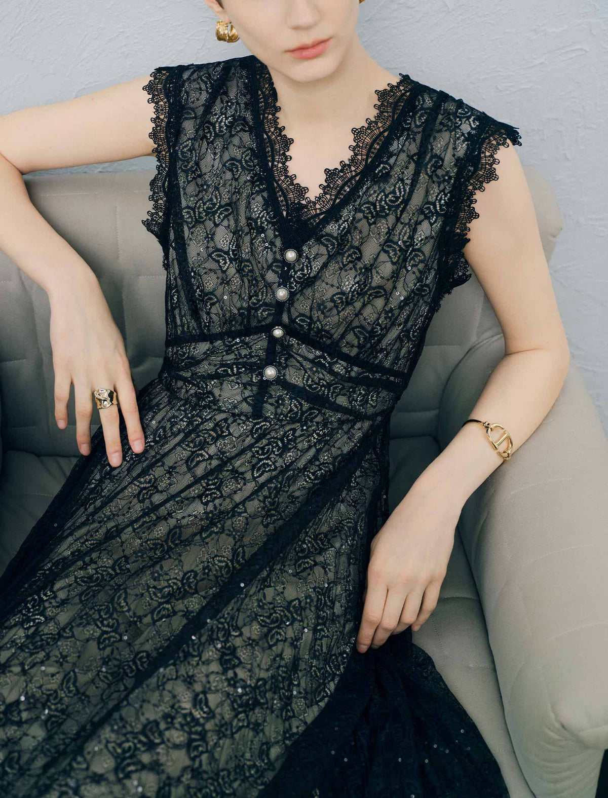 Black Lace Mesh Sheath Dress