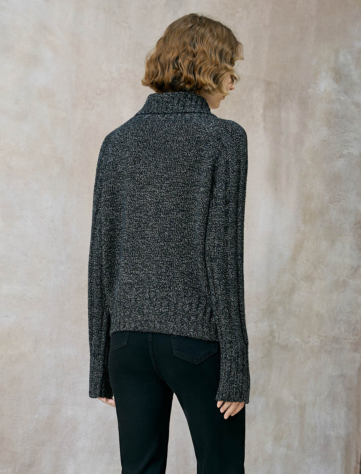 Charcoal Wool-Blend Shawl Collar Sweater