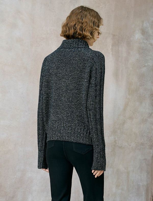 Charcoal Wool-Blend Shawl Collar Sweater