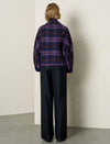 Plaid Wool-Alpaca Blend Detachable Scarf Collar Jacket