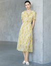 Golden Paisley Print Ruffled Tiered Midi Dress