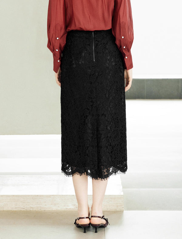 Lace Back Slit Midi Skirt