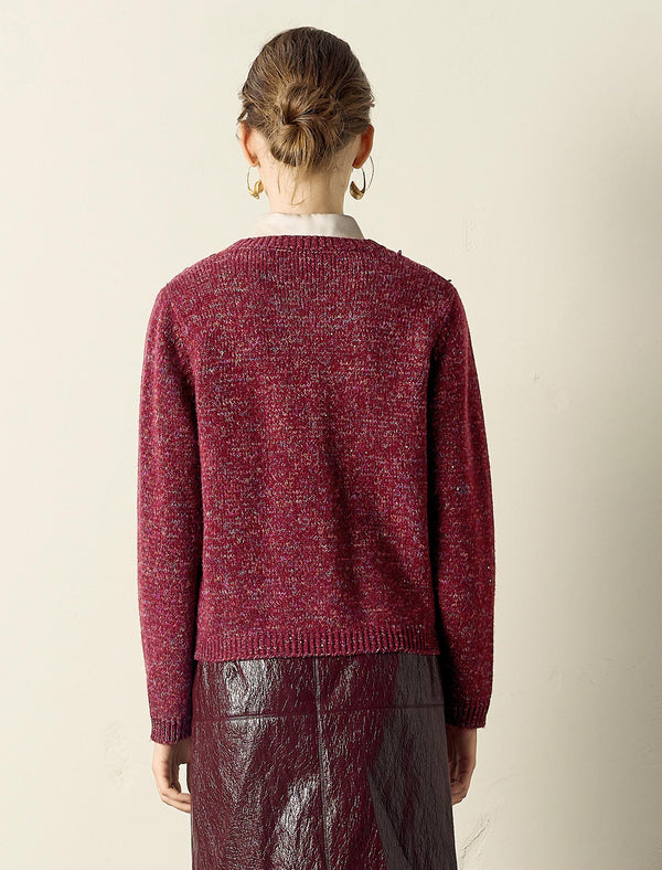 Burgundy Sequin-Embellished Cardigan