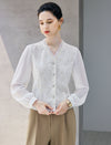 Pearl Beaded V Neck Sequin Lace Blouse