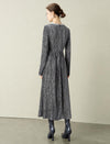 Velvet Waist-Defining Long-Sleeve Dress