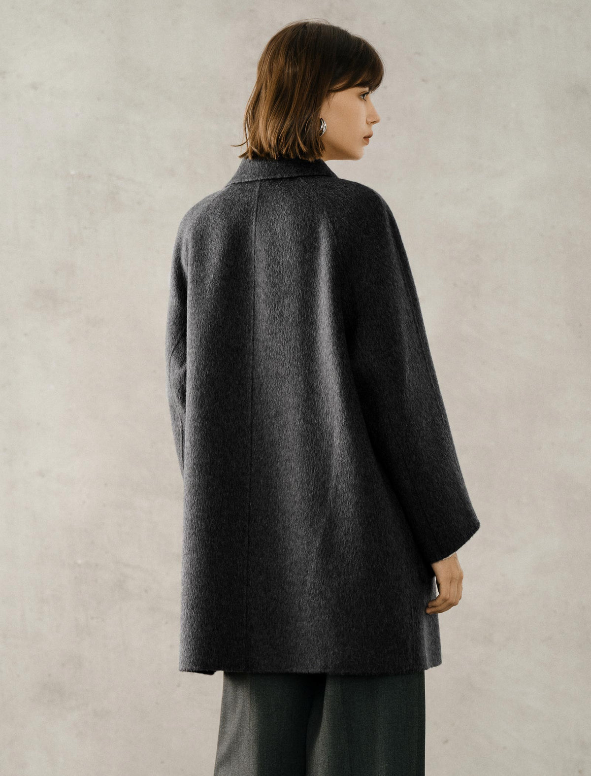 100% Wool Gray Double-Faced Lapel Mid-Length Coat