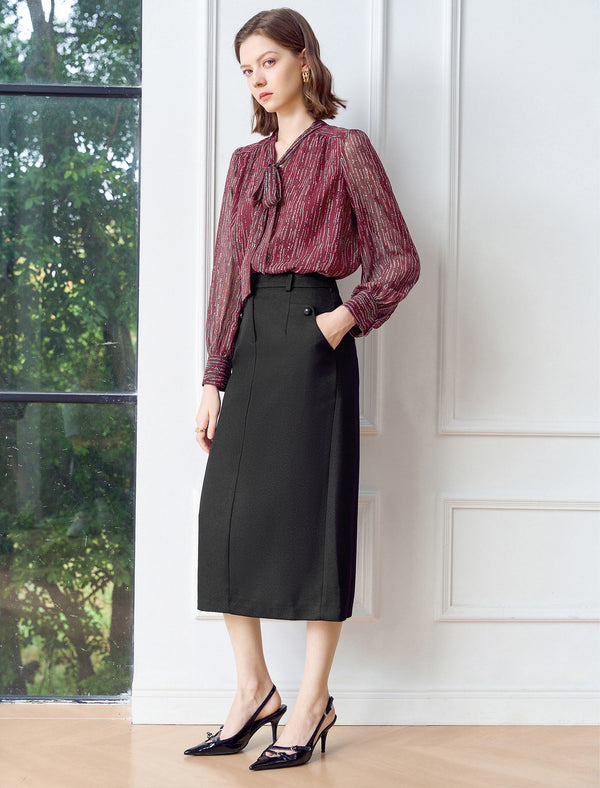 Chiffon Striped Bow Tie Blouse