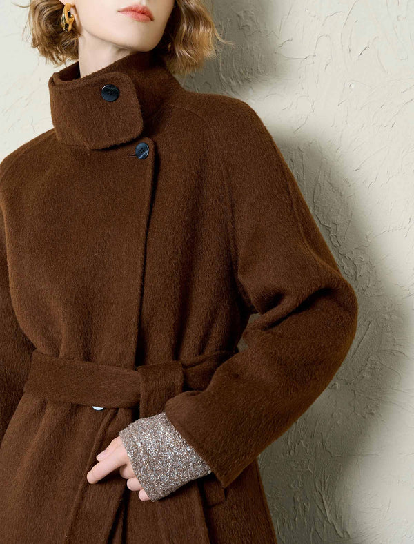 Wool-Alpaca Blend Self-Tie Wrap Coat