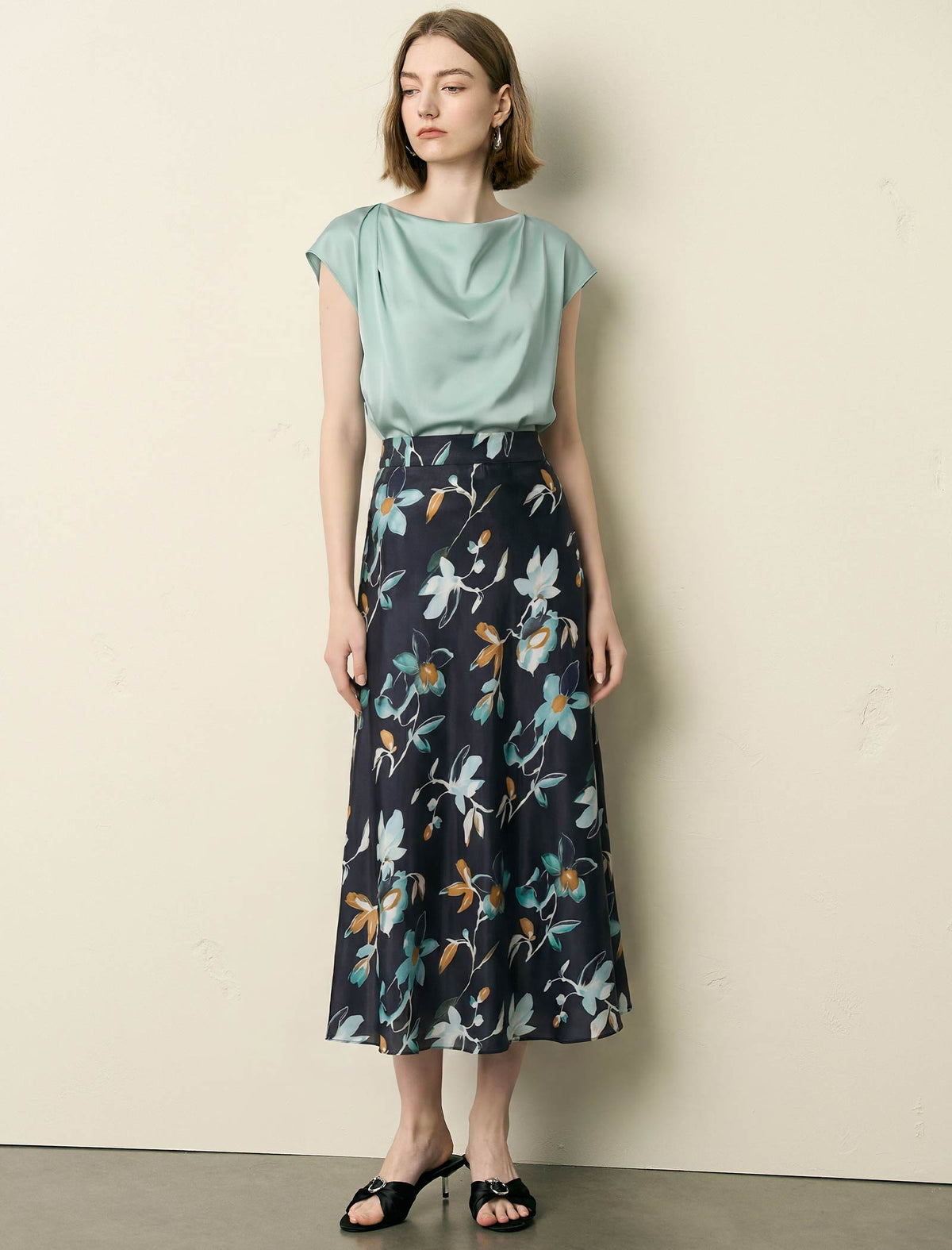 Mint Green Cowl Neck Satin Blouse