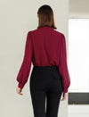 Wine-Red Bow Tie Professional Blouse