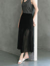 High-Waist Sheer Pleated Midi Skirt