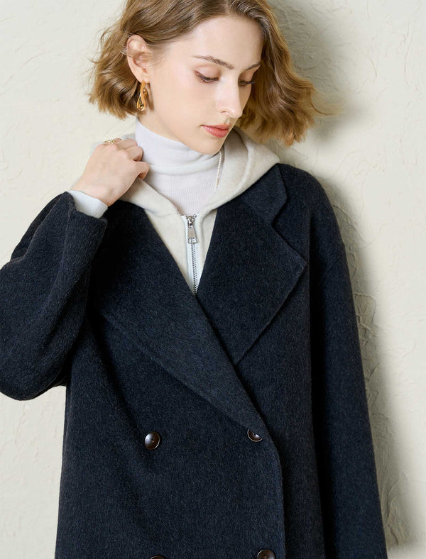 100% Australian Superfine Wool Double-Breasted Lapel Coat
