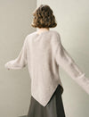 100% Wool Asymmetric Hem Rib Knit Sweater