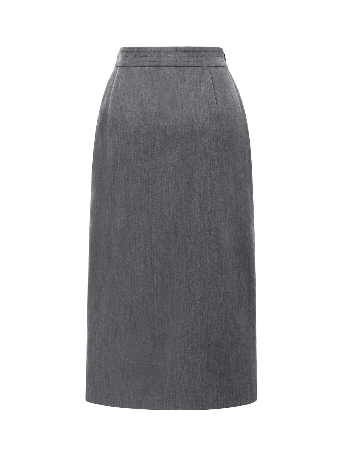 Gray High-Waist Straight Midi Skirt