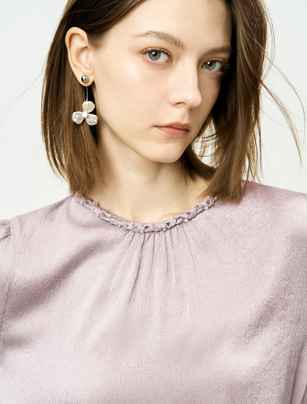 Embellished Neckline Textured Top