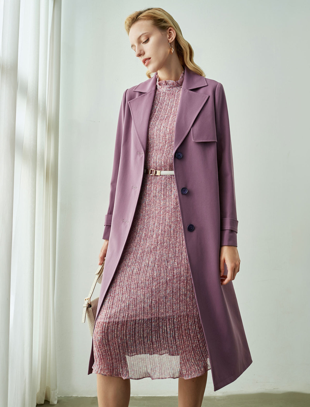 Collared Belted Relaxed Straight-Fit Trench Coat