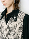 Abstract Print Embellished Collar Double-Breasted Midi Dress