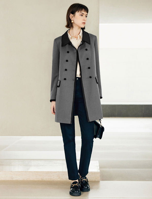 Contrast-Trim Double-Breasted Trench Coat