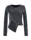 Glittery Wrap-Front Long Sleeve Top