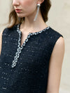 Embellished Neckline Sleeveless Tweed Mini Shift Dress