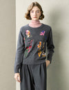 Gray Embroidered Vintage Wool Knit Sweater