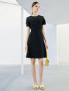 Lace Round Neck Waist-Cinched Dress