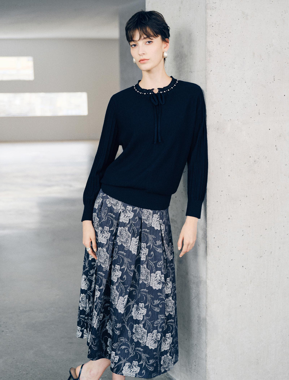 Floral Print A Line Midi Skirt