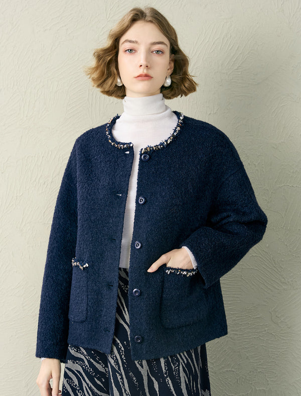 Tweed Wool-Blend Embellished Trim Jacket