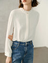 Frill Mock Neck Semi-Sheer Sleeve Blouse