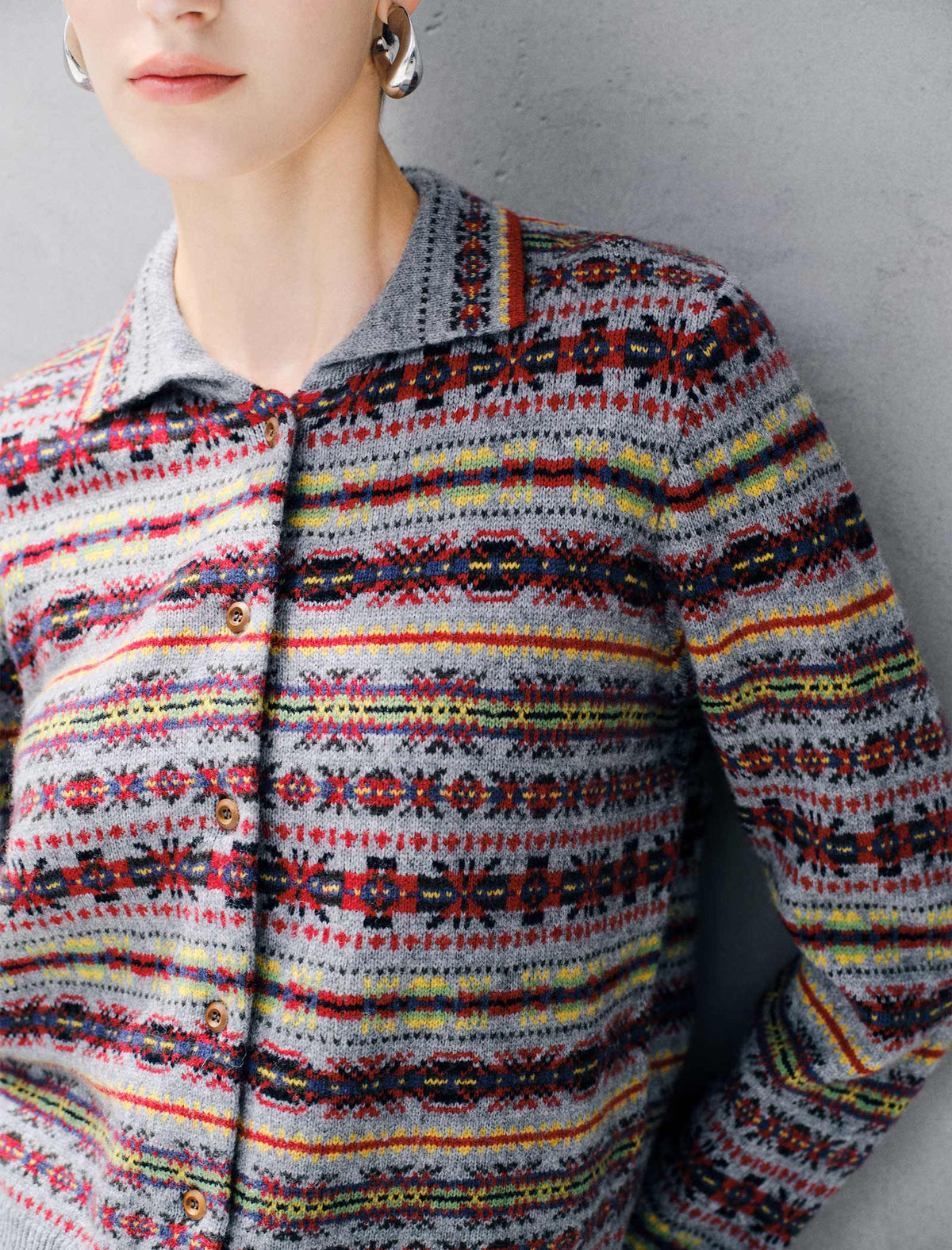 100% Wool Fair Isle Patterned Knit Cardigan
