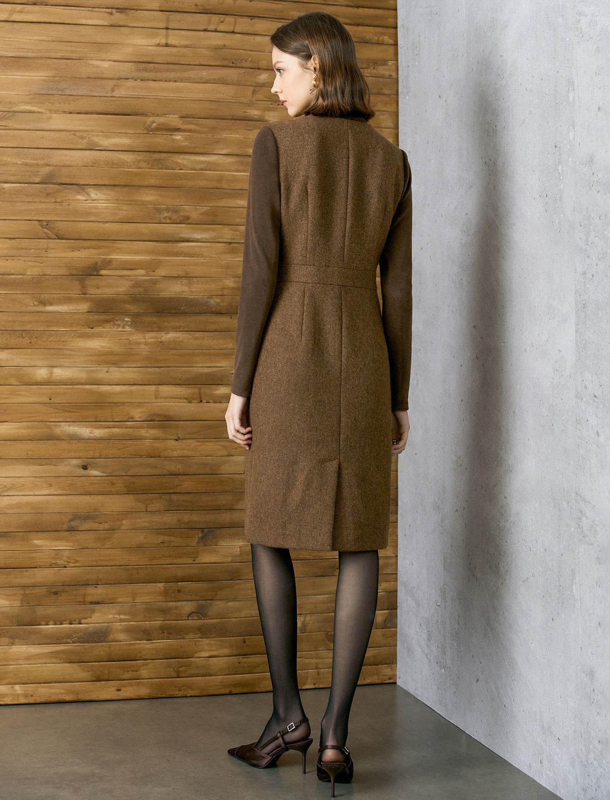 Wool-Blend Mock Two-Piece Sheath Dress