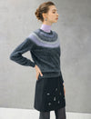 Wool and Mulberry Silk Blend Fair Isle Crewneck Relaxed Sweater
