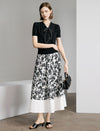 Contrast Bow V-Neck Knit Top